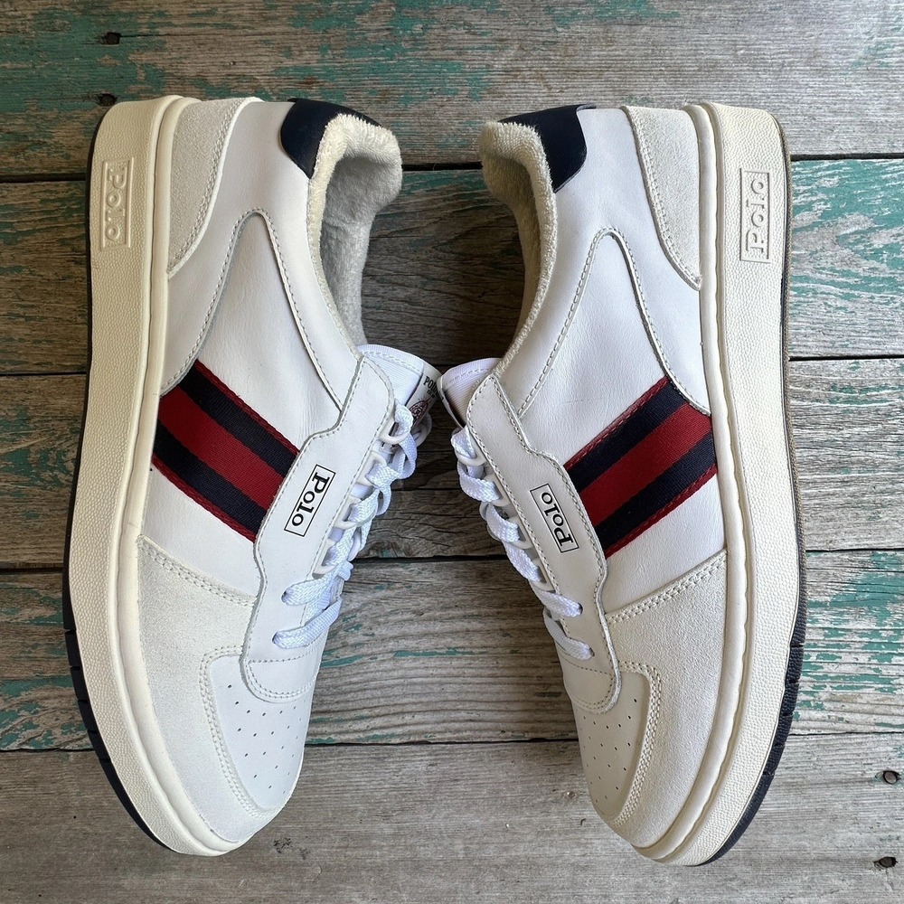 Polo Ralph Lauren Polo Court Sneakers Shoes Men's 11.5D US White Leather Preppy